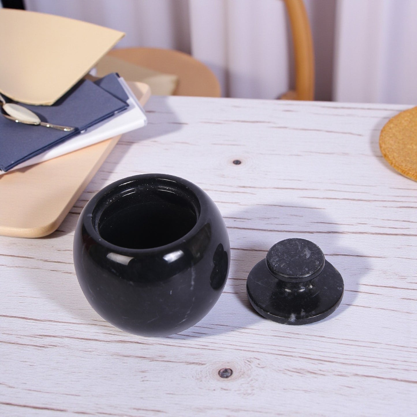 Marble Salt Cellar with Lid- Pack of 2 White and Black