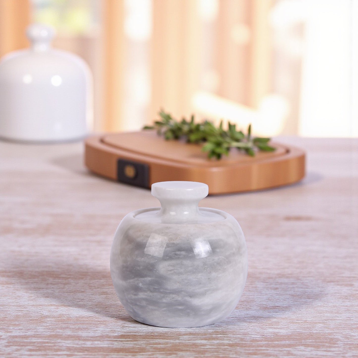 Marble Salt Cellar with Lid- Pack of 2 White and Black