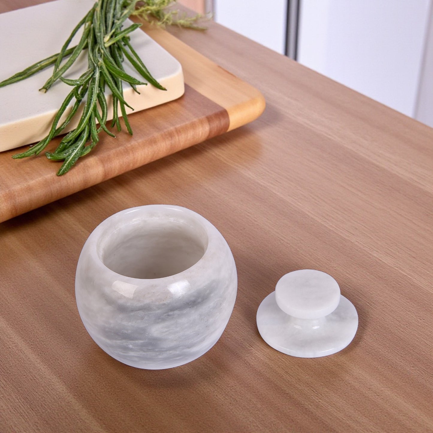 Marble Salt Cellar with Lid- Pack of 2 White and Black