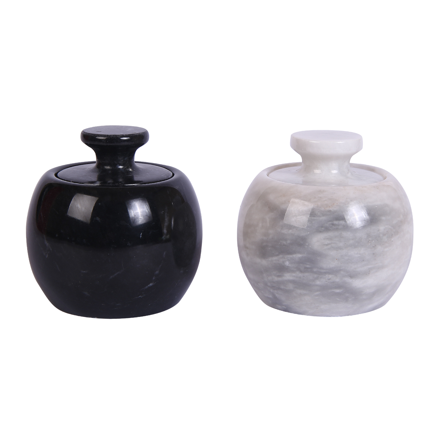 Marble Salt Cellar with Lid- Pack of 2 Marble Salt and Pepper Bowls- Salt Holder with Lid to Put Salt, Paprika, Pepper, and Spice