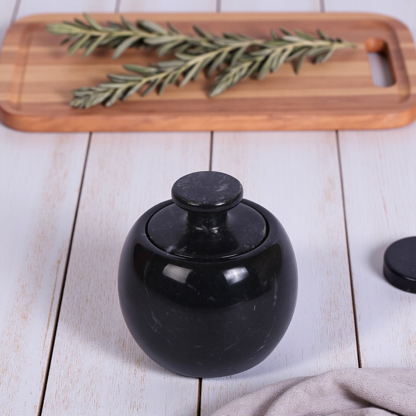 Marble Salt Cellar with Lid- Pack of 2 Black and Onyx