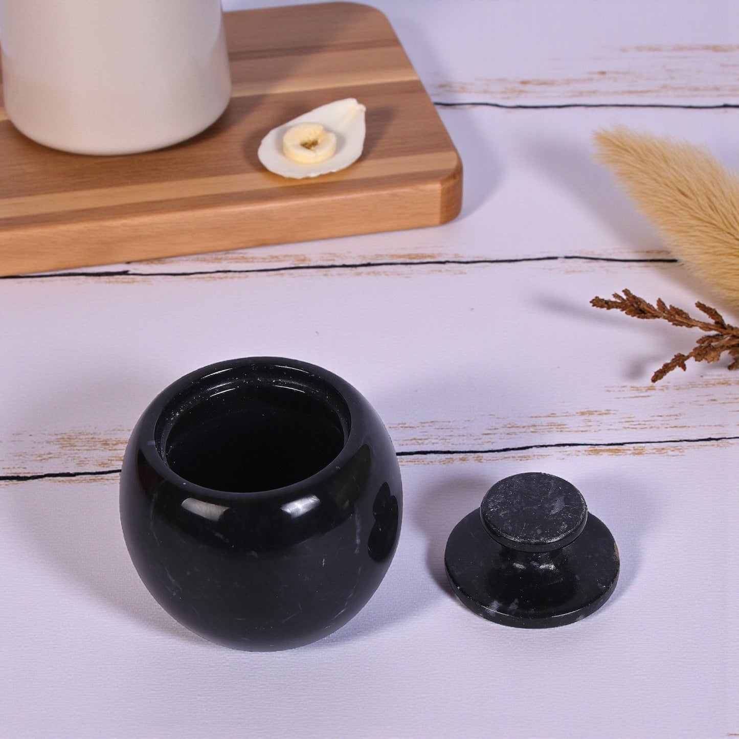 Marble Salt Cellar with Lid- Pack of 2 Black and Onyx