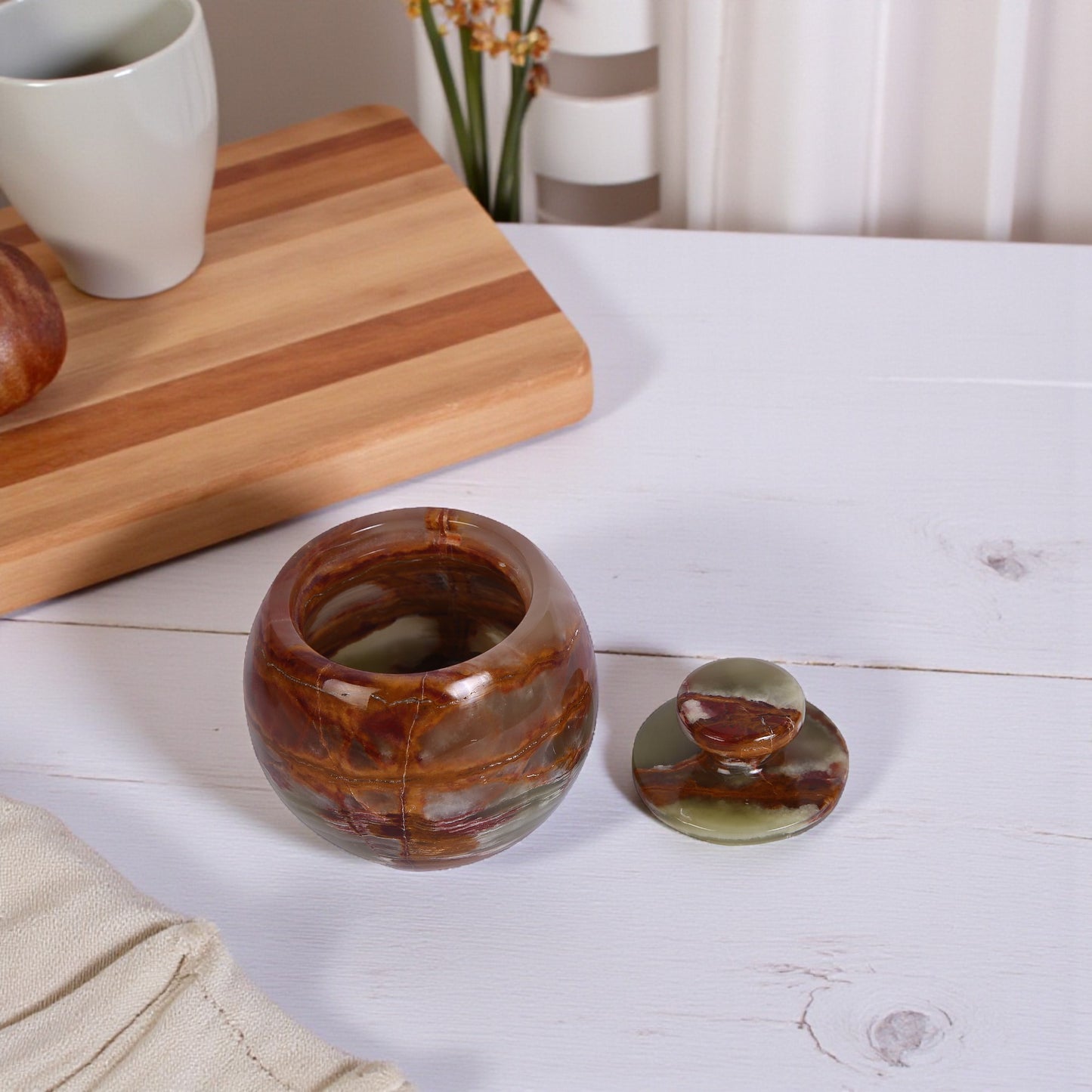 Marble Salt Cellar with Lid- Pack of 2 Black and Onyx