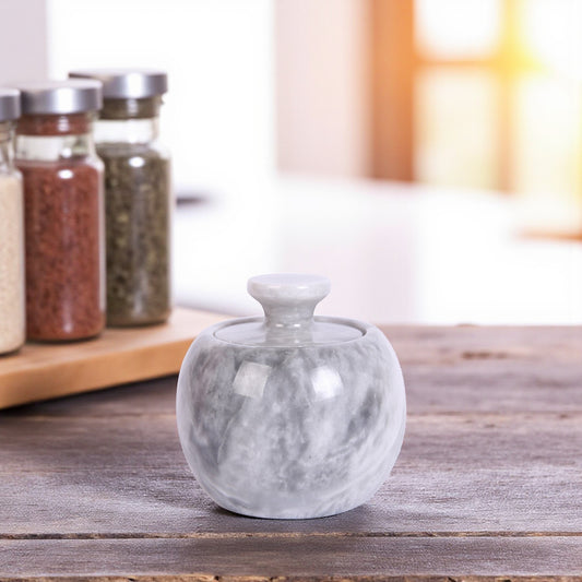 Marble Salt Cellar with Lid- Pack of 2 Sunny Grey and Onyx