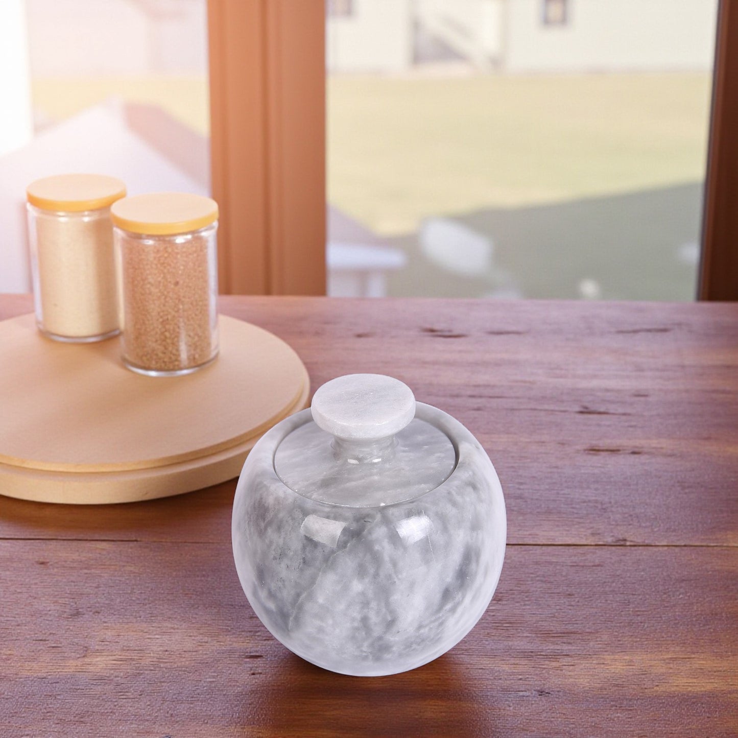 Marble Salt Cellar with Lid- Pack of 2 Sunny Grey and Onyx