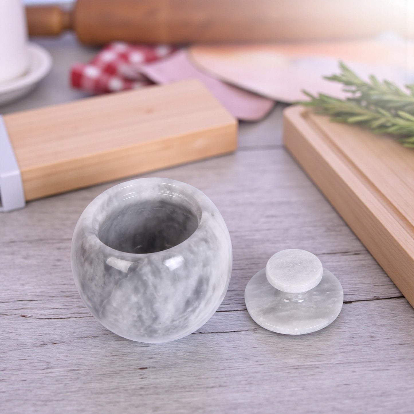 Marble Salt Cellar with Lid- Pack of 2 Sunny Grey and Onyx