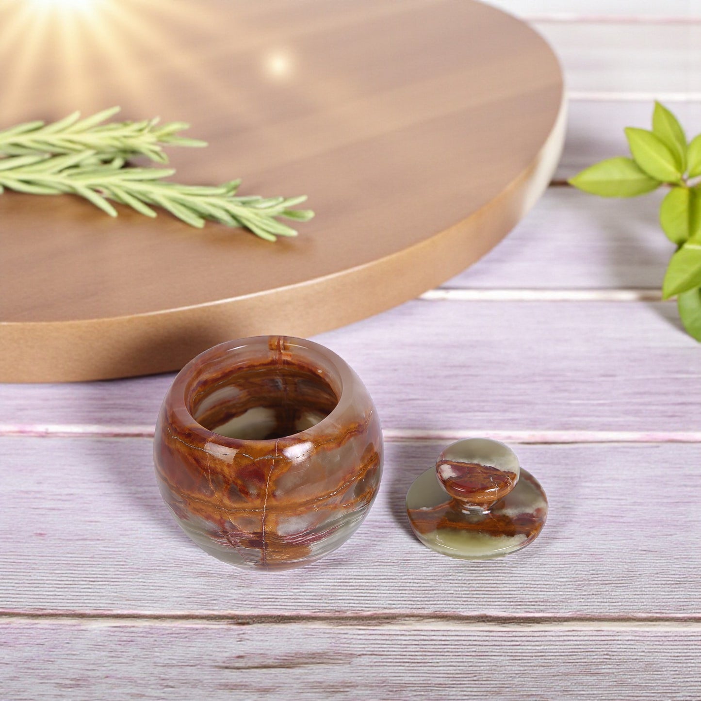 Marble Salt Cellar with Lid- Pack of 2 Sunny Grey and Onyx