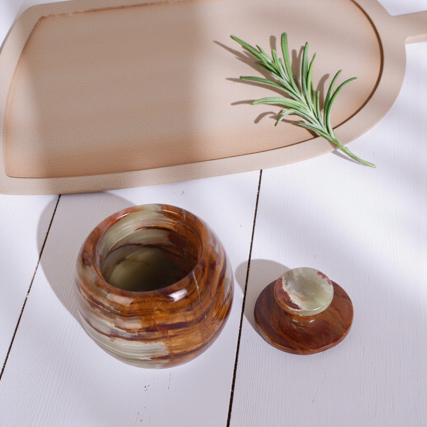 Marble Salt Cellar with Lid- Pack of 2 White and Green