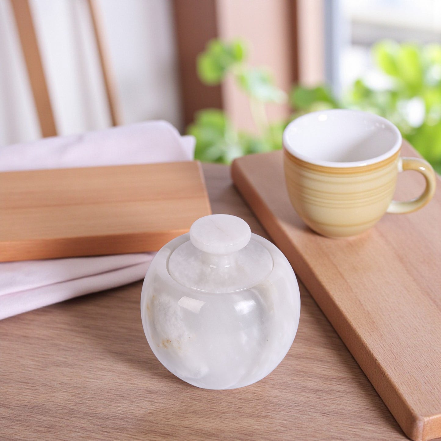 Marble Salt Cellar with Lid- Pack of 2 White and Green