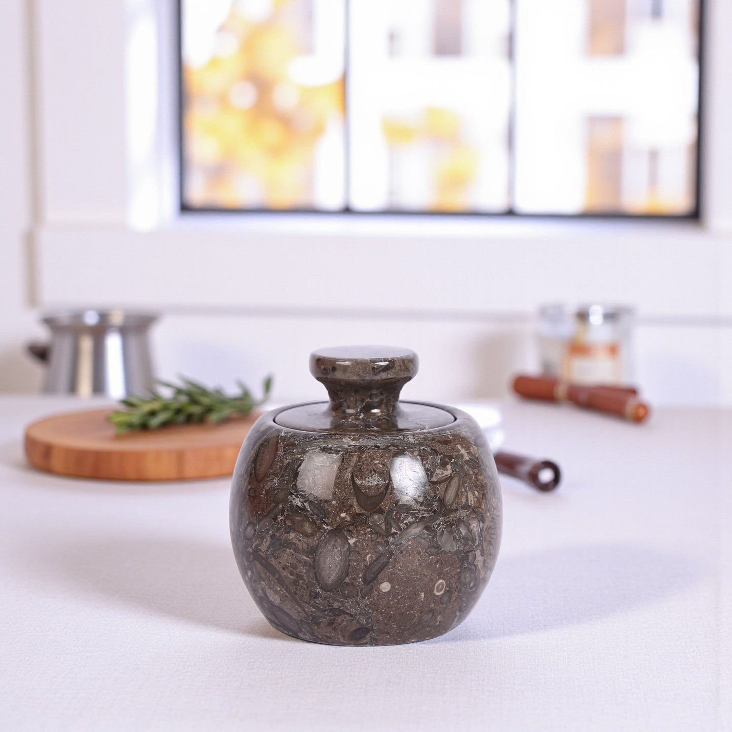 Marble Salt Cellar with Lid- Pack of 2 White and Grey