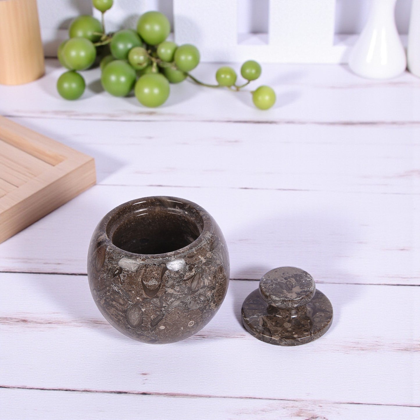 Marble Salt Cellar with Lid- Pack of 2 White and Grey