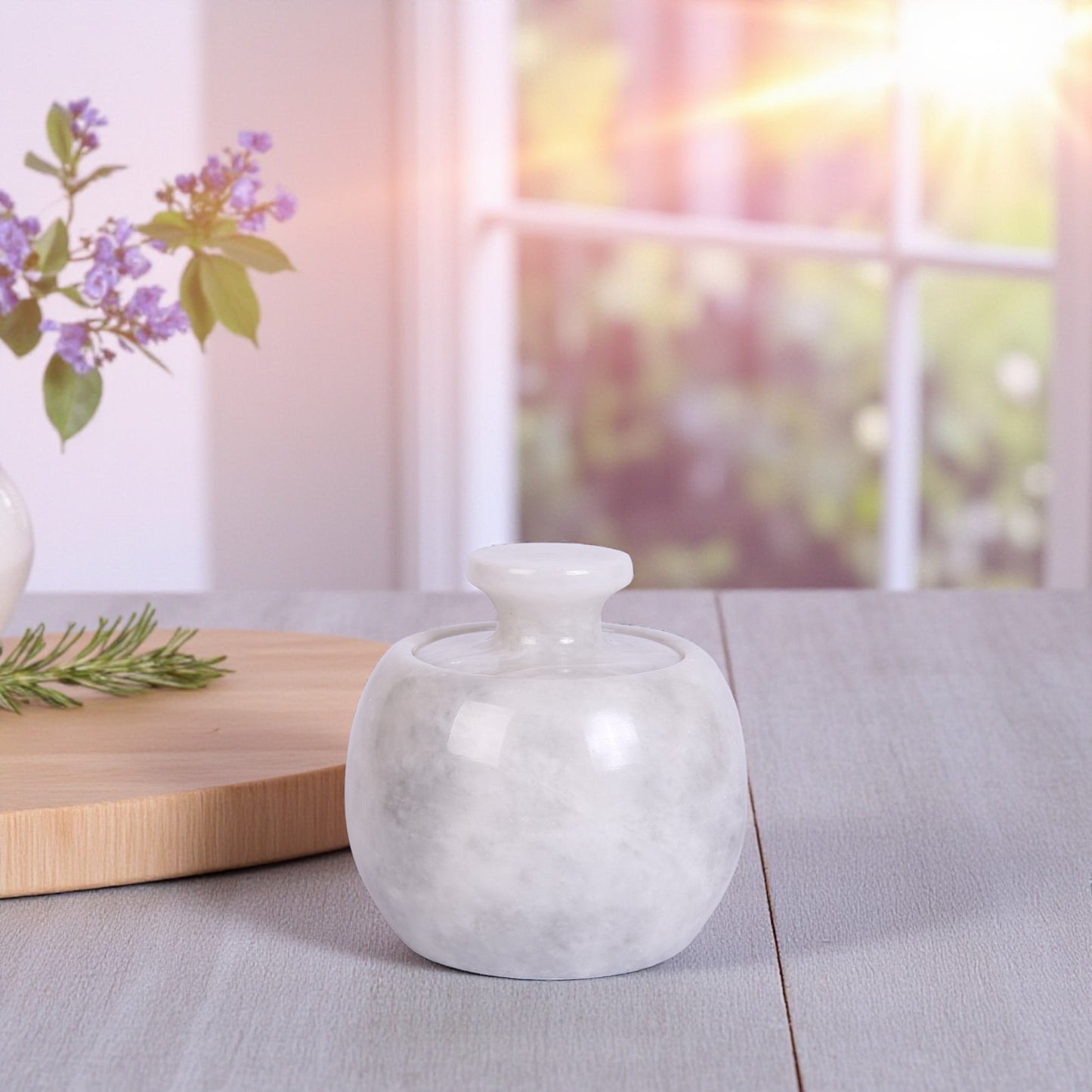 Marble Salt Cellar with Lid- Pack of 2 White and Grey