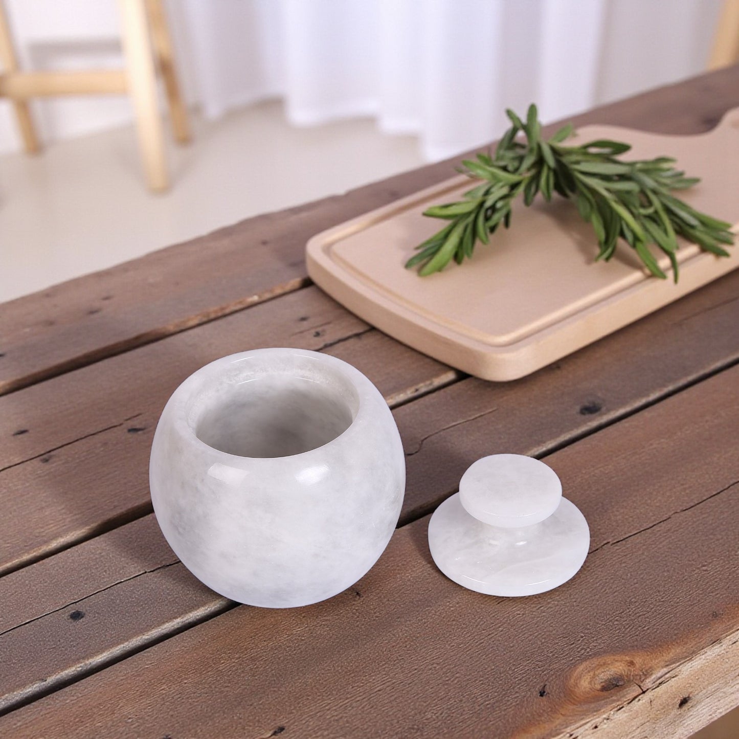 Marble Salt Cellar with Lid- Pack of 2 White and Grey