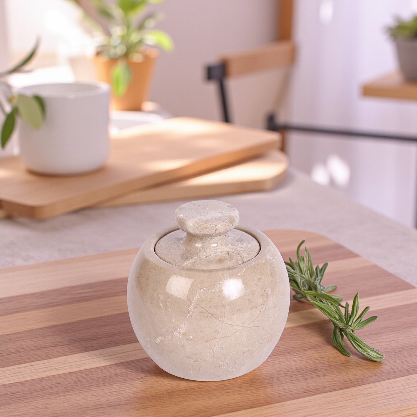 Marble Salt Cellar with Lid- Pack of 2 Beige and Black Zebra