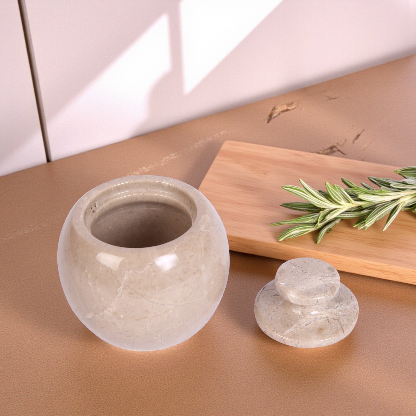 Marble Salt Cellar with Lid- Pack of 2 Beige and Black Zebra