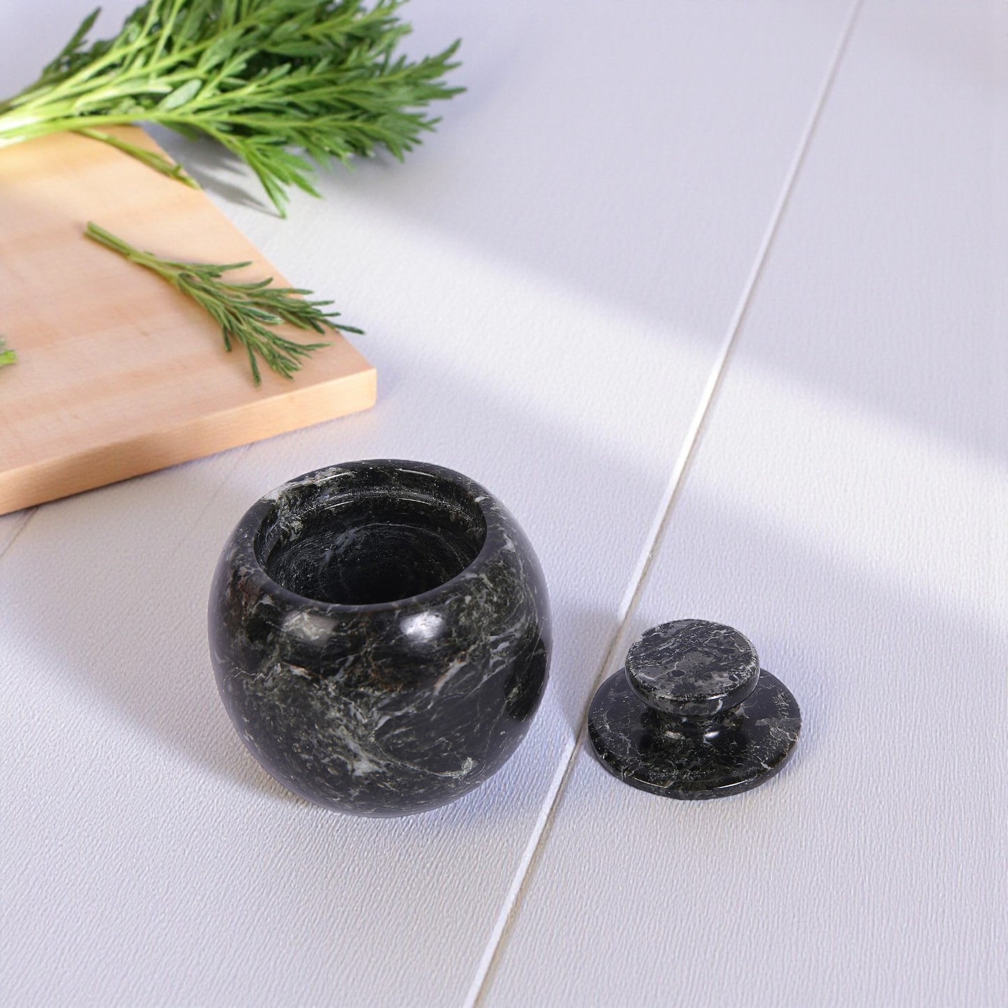 Marble Salt Cellar with Lid- Pack of 2 Beige and Black Zebra