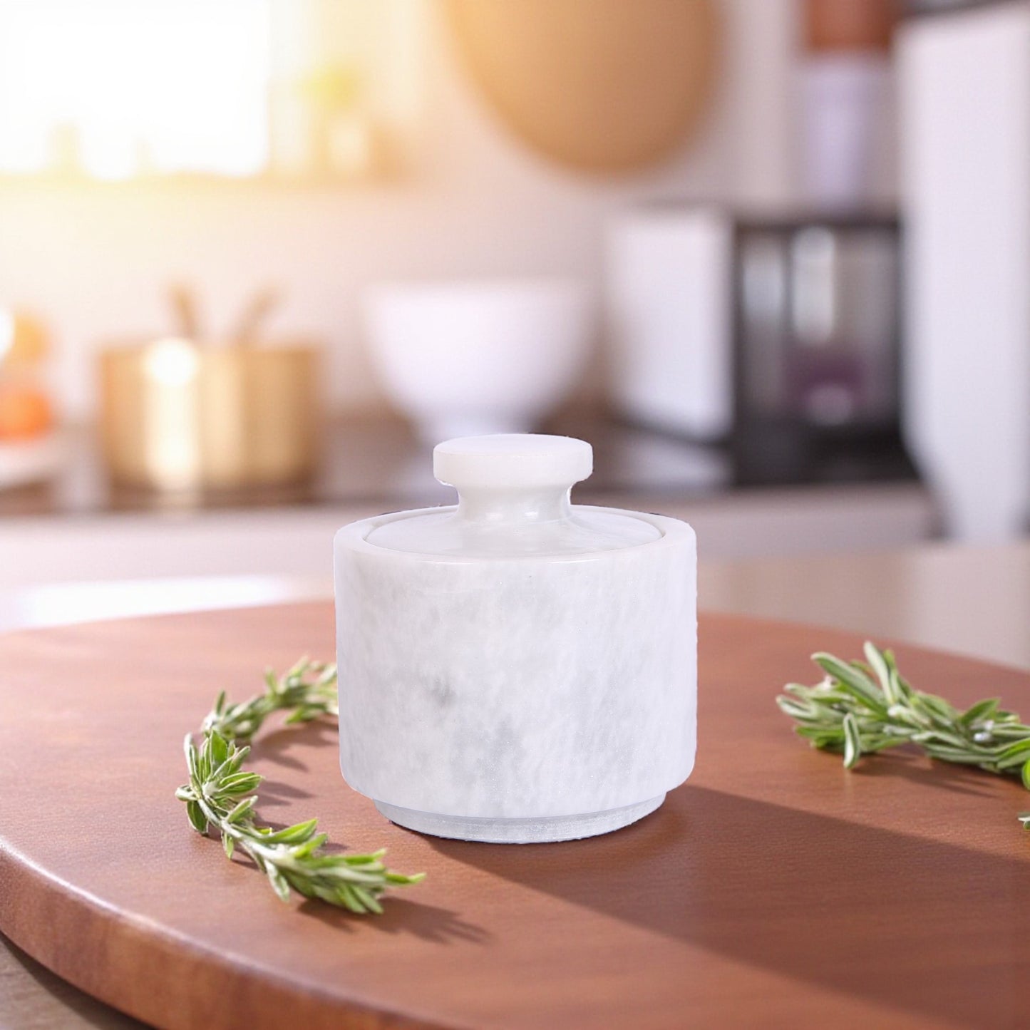Marble Salt Cellar Set with Lid (Pack of 2) White and Onyx Green