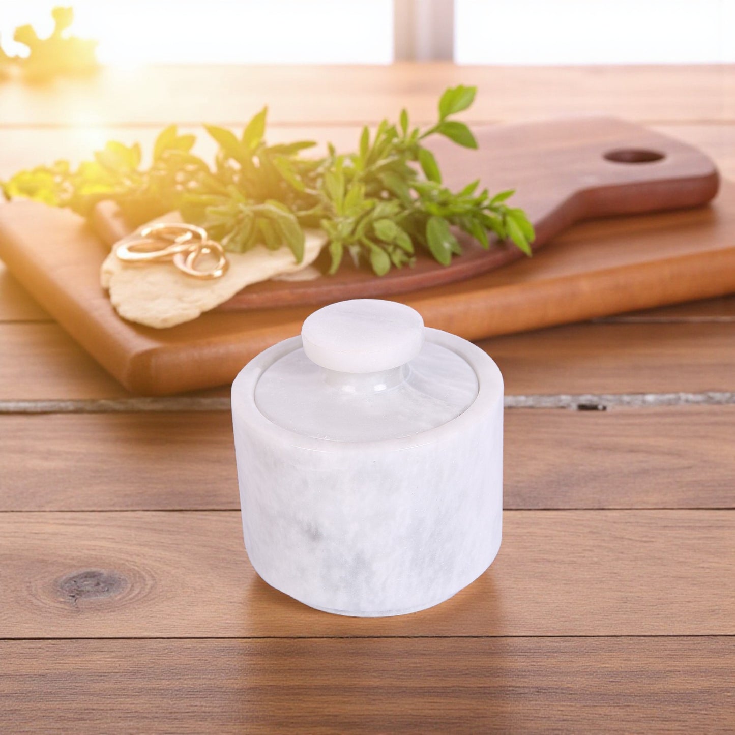 Marble Salt Cellar Set with Lid (Pack of 2) White and Onyx Green