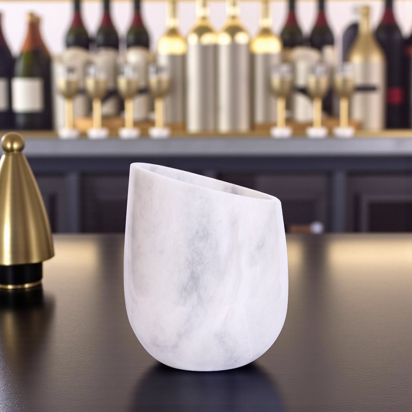 Marble Wine Chiller Slanted Shape - White