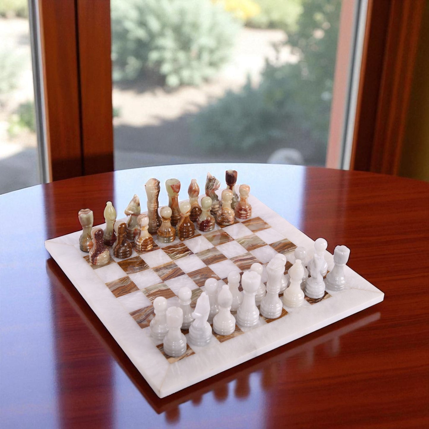 Marble Hives Luxury Handmade Marble Chess Set – White and Green -12 Inch