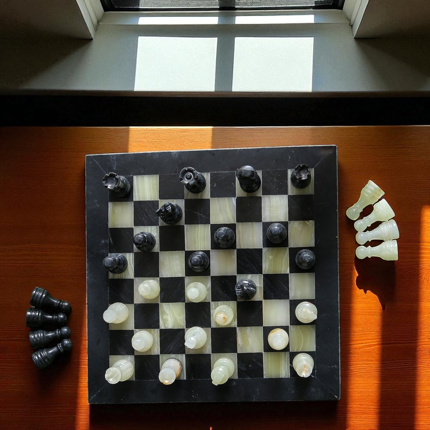 Marble Hives Luxury Handmade Marble Chess Set –Black & Onyx -12 Inch