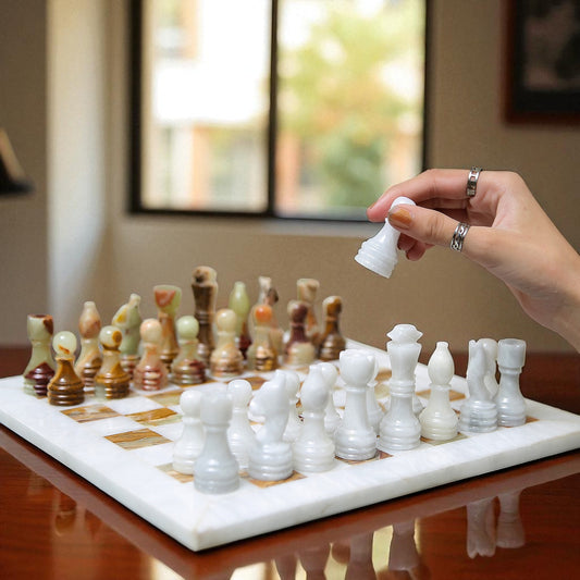 Marble Hives Luxury Handmade Marble Chess Set – White and Green -12 Inch