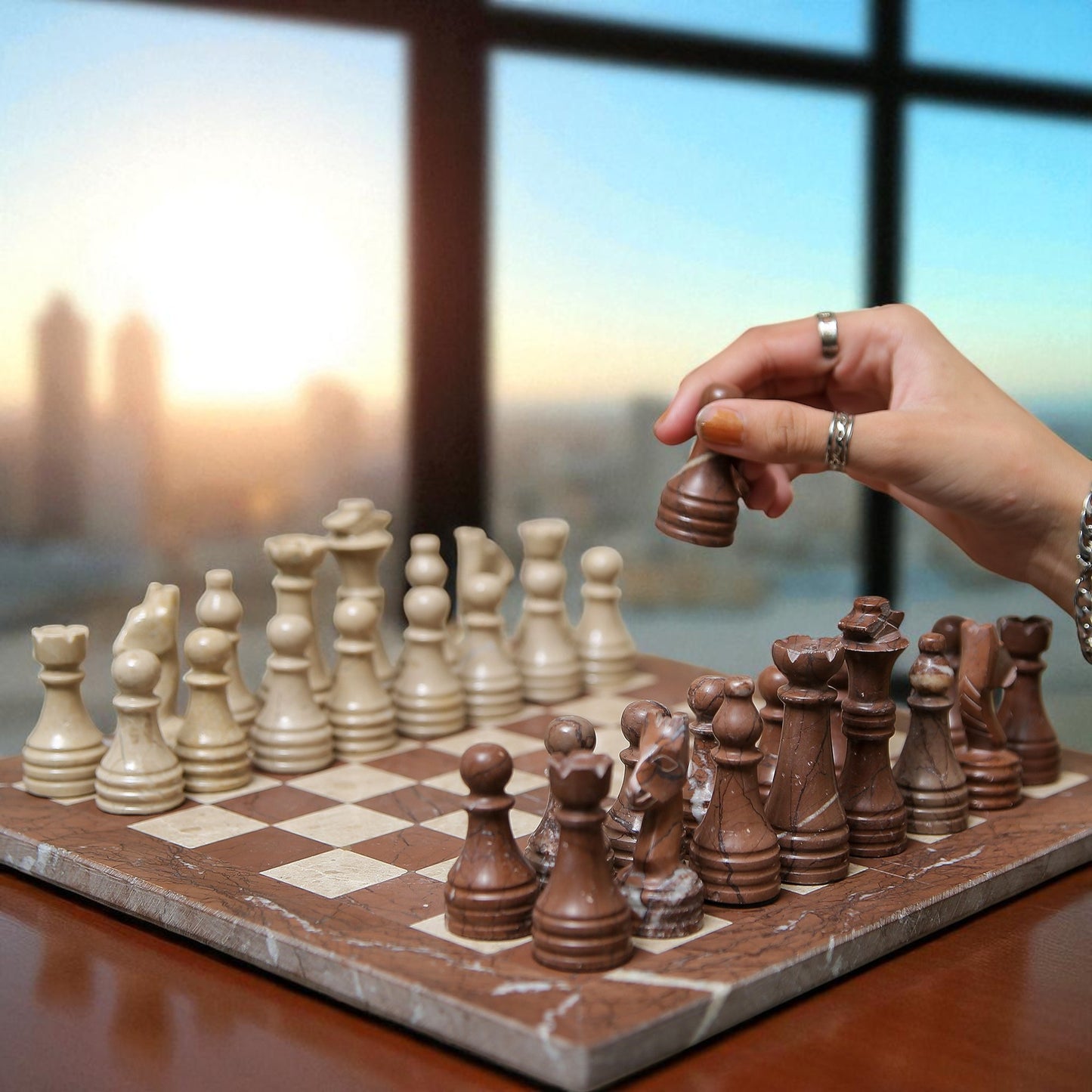 Marble Hives Luxury Handmade Marble Chess Set β Marina & Beige