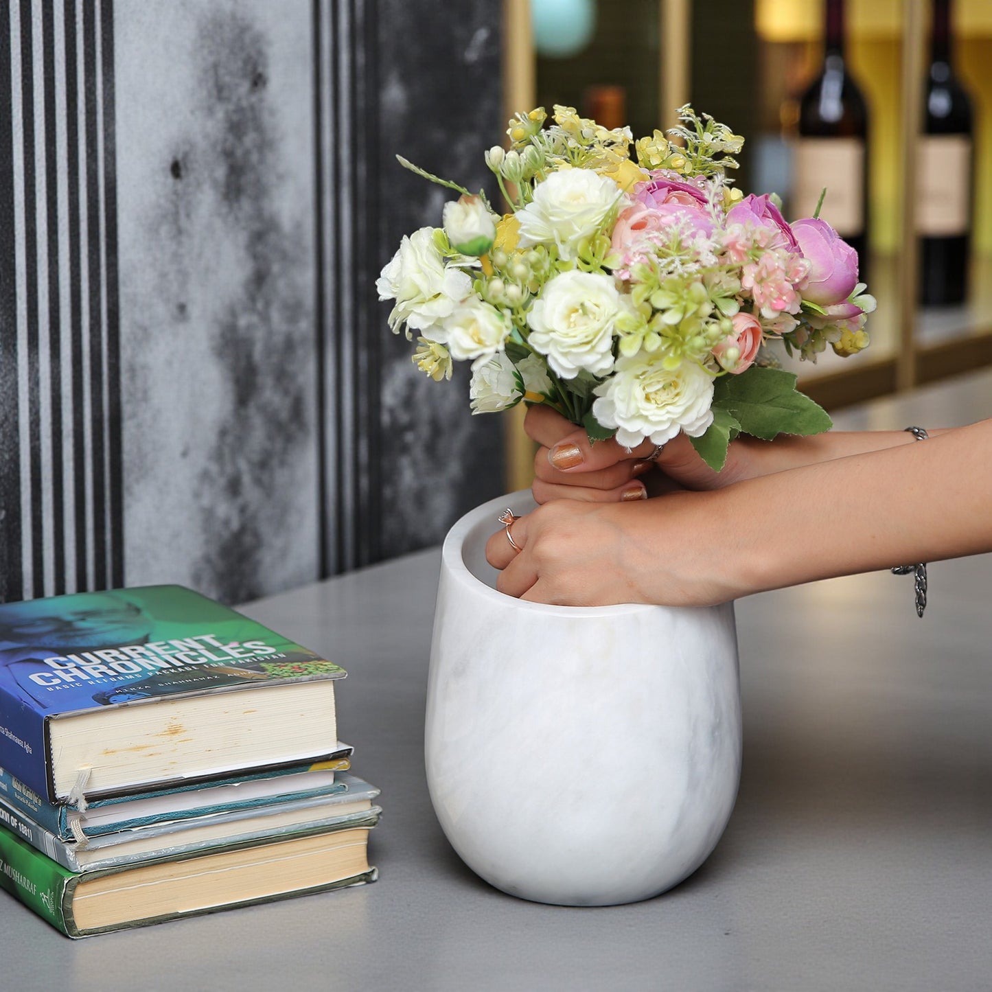 Marble Wine Chiller Slanted Shape - White