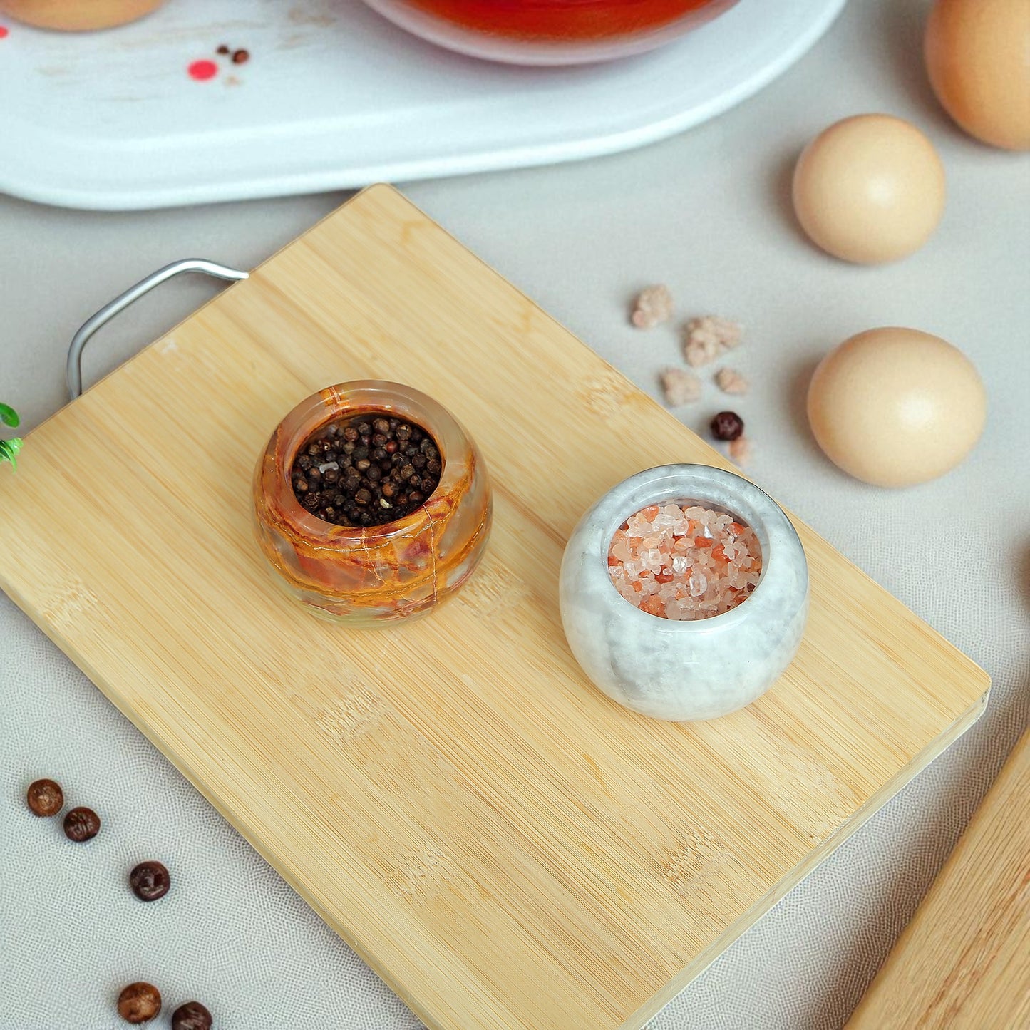 Marble Salt Cellar with Lid- Pack of 2 Sunny Grey and Onyx
