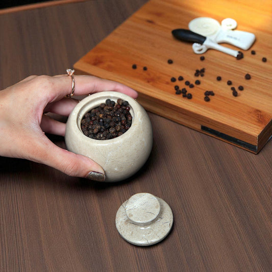 Marble Salt Cellar with Lid- Pack of 2 Beige and Black Zebra