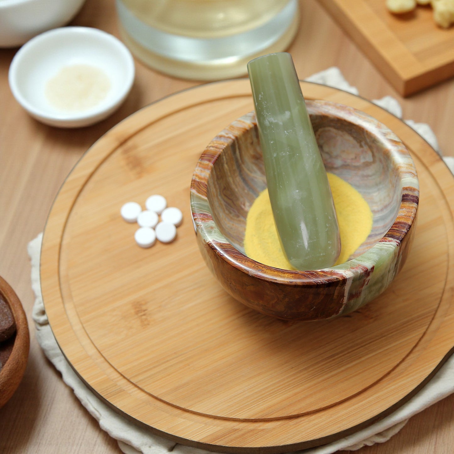 Marble Mortar and Pestle Set (5 inch) Onyx Green