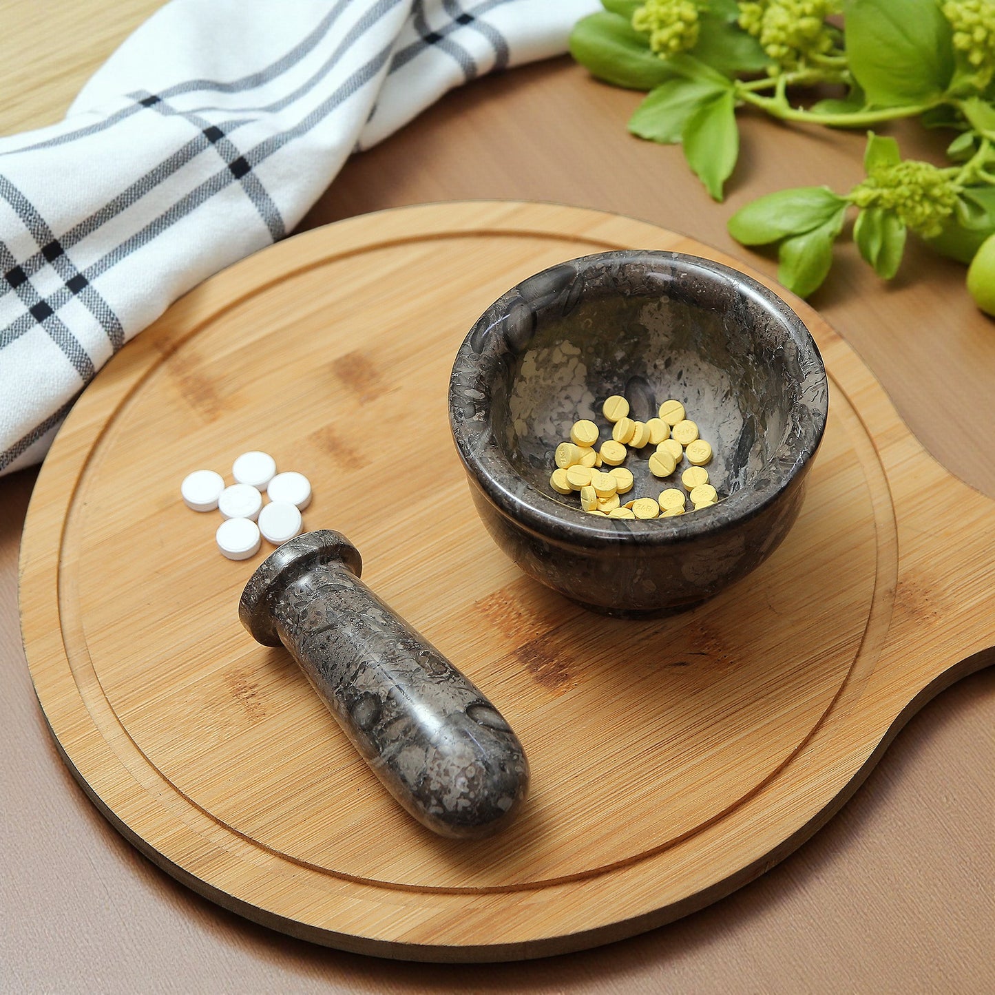 Marble Mortar and Pestle Set (4 inches) Grey