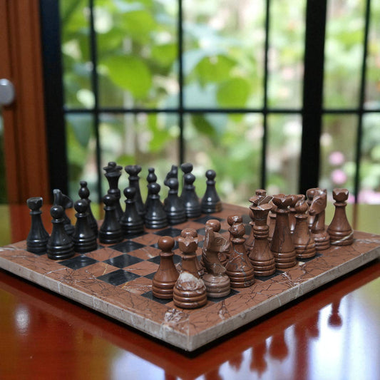 Marble Hives Luxury Handmade Marble Chess Set -Marina and Black -12 Inch
