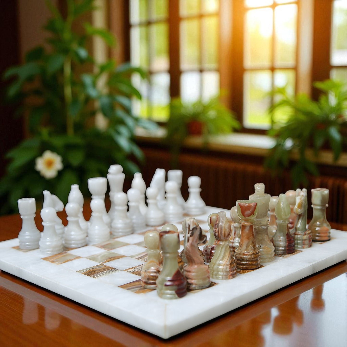Marble Hives Luxury Handmade Marble Chess Set – White and Green