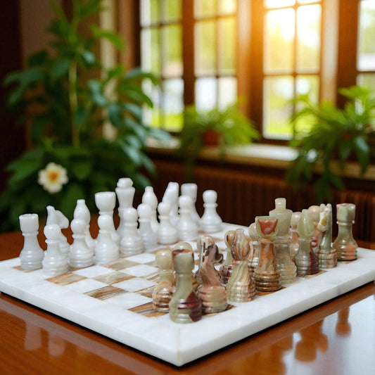 Marble Hives Luxury Handmade Marble Chess Set – White and Green -12 Inch