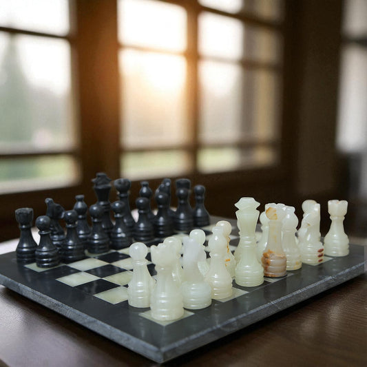 Marble Hives Luxury Handmade Marble Chess Set –Black & Onyx -12 Inch