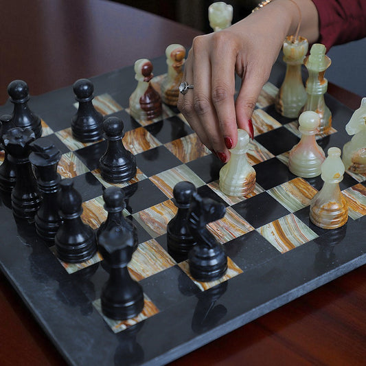 Marble Hives Luxury Handmade Marble Chess Set -Green and Black -12 Inch