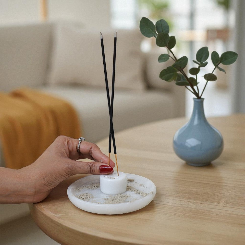 Marble Serenity Incense Holder White