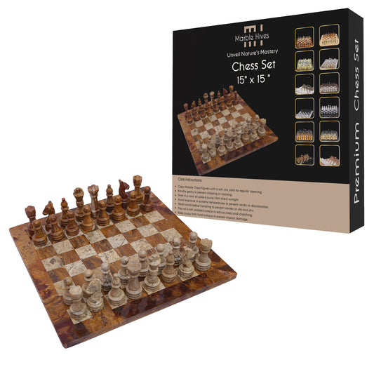 15 Inch Red and Coral Fancy Chess Set