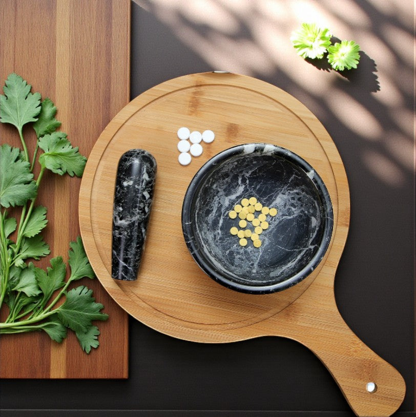 Marble Mortar and Pestle Set (5 inch) Black Zebra