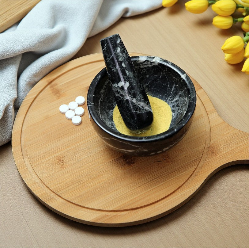Marble Mortar and Pestle Set (5 inch) Black Zebra
