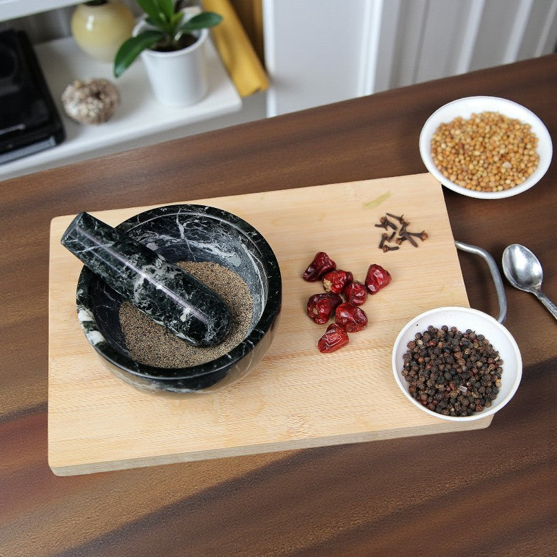 Marble Mortar and Pestle Set (5 inch) Black Zebra