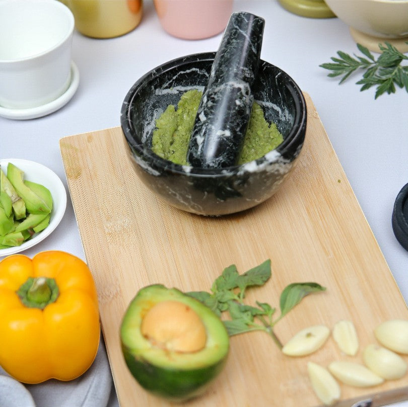 Marble Mortar and Pestle Set (5 inch) Black Zebra