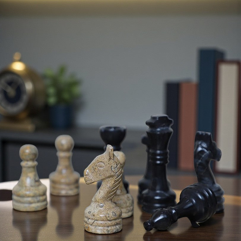 Marble Hives Luxury Handmade Marble Chess Set β Coral and Black -15 Inch