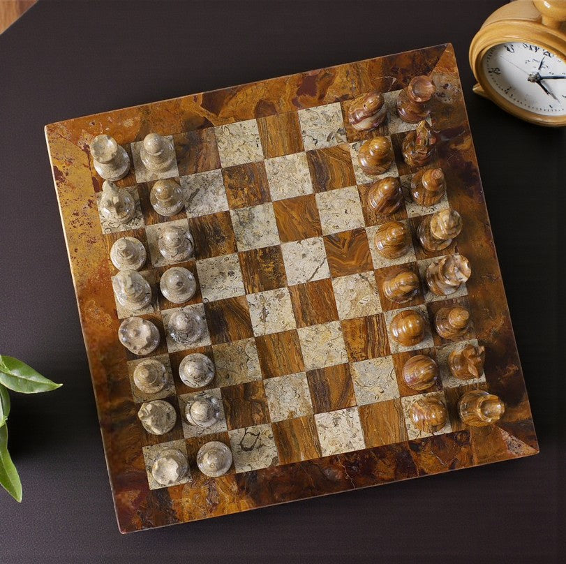 Marble Hives Luxury Handmade Marble Chess Set β Red and coral -15 Inch