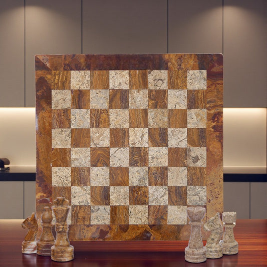 Marble Hives Luxury Handmade Marble Chess Set - Red and Coral -10 Inch