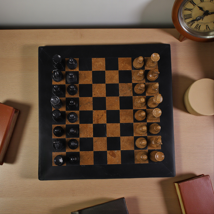 Marble Hives Luxury Handmade Marble Chess Set – Black and Golden