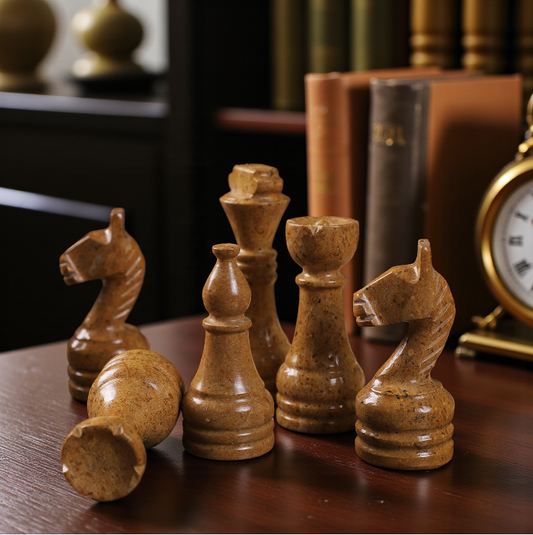 Marble Hives Luxury Handmade Marble Chess Set – Black and Golden-12 Inch