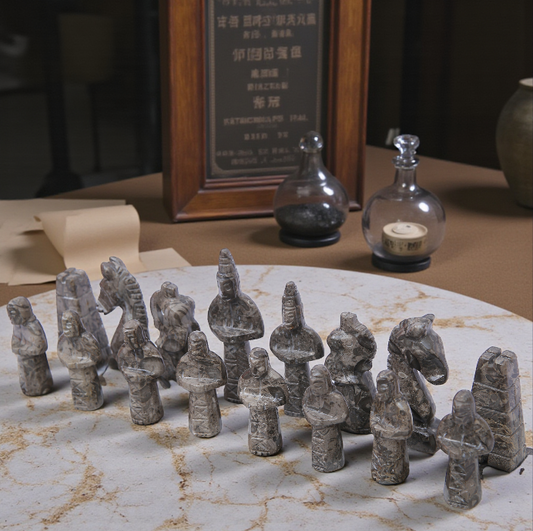 15 Inch White & Grey Marble Fancy Chess Set