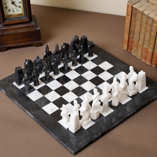 15 Inch Black and White Marble Statue Chess Set